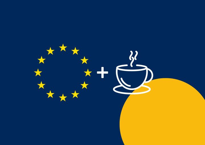 Piktogramm gelbe Europasterne + Kaffeetasse